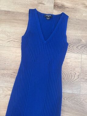 Marciano Ribbed V-Neck Sleeveless Dress - Royal Blue